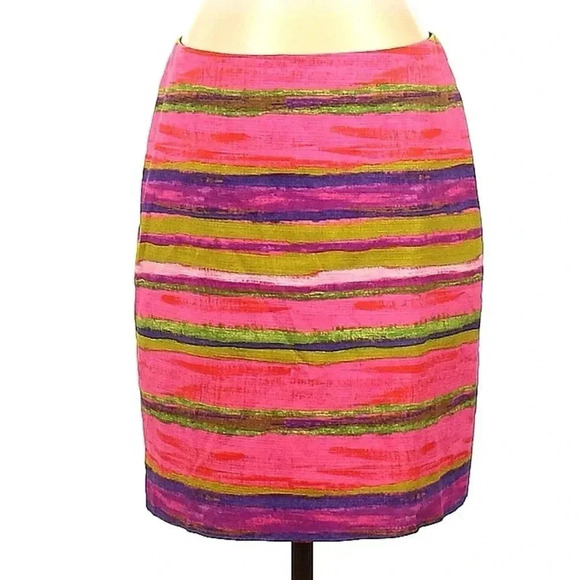 ANN TAYLOR Watercolor Print Pink Purple Green Cotton Pencil Skirt Size 4 - Picture 3 of 9